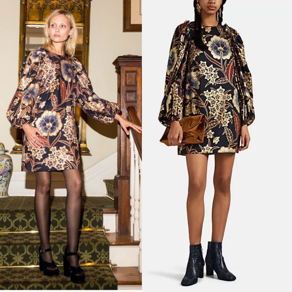 Ulla Johnson Floral Mini Dress - Navy and Gold - Picture 4 of 16